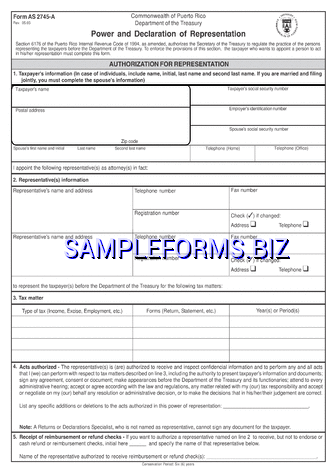 Puerto Rico Tax Power of Attorney Form pdf free
